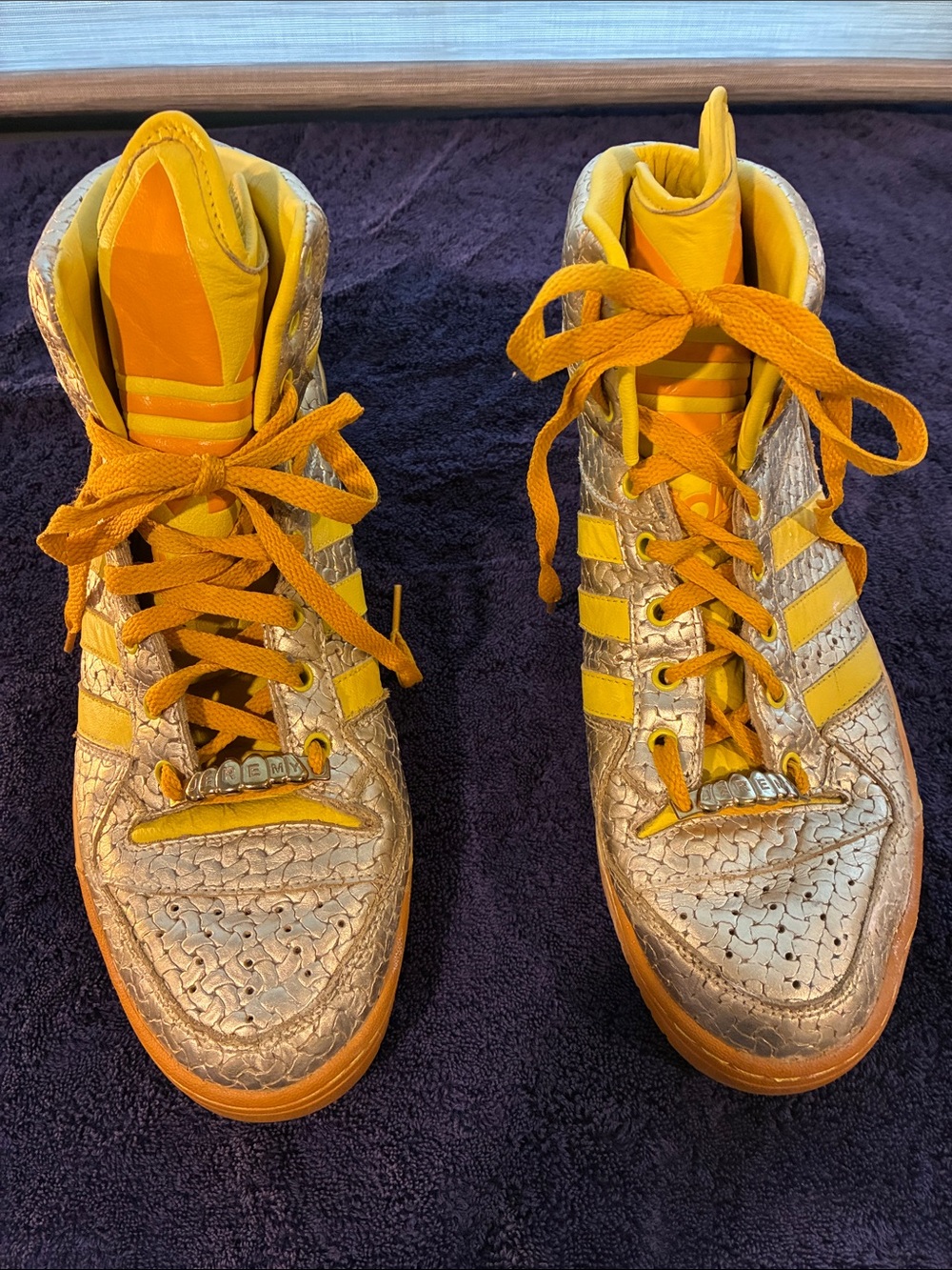 adidas Jeremy Scott Yellow and Metallic Gold High-Top Sneakers